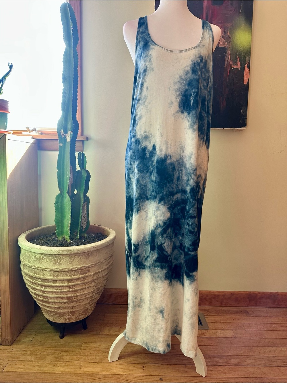 Ralph Lauren Blue and White Tie-Dye Tank Maxi Dress